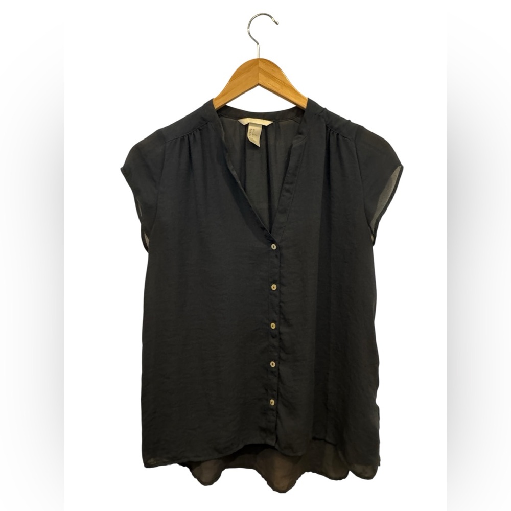 Forever 21 Deep Navy Semi-Sheer Button-Up Blouse